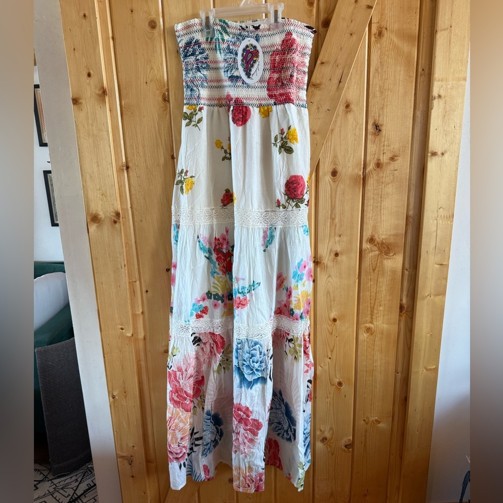 Magazine brand Strapless Floral Maxi Dress, Cotton, sz Medium